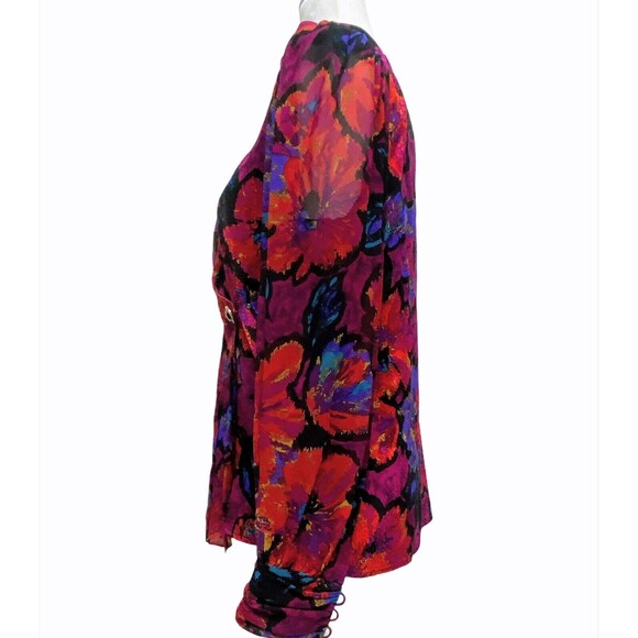 Vintage Adrianna Papell Size 6 100% Silk Surplice Floral Pleated Evening Blouse - Picture 3 of 8